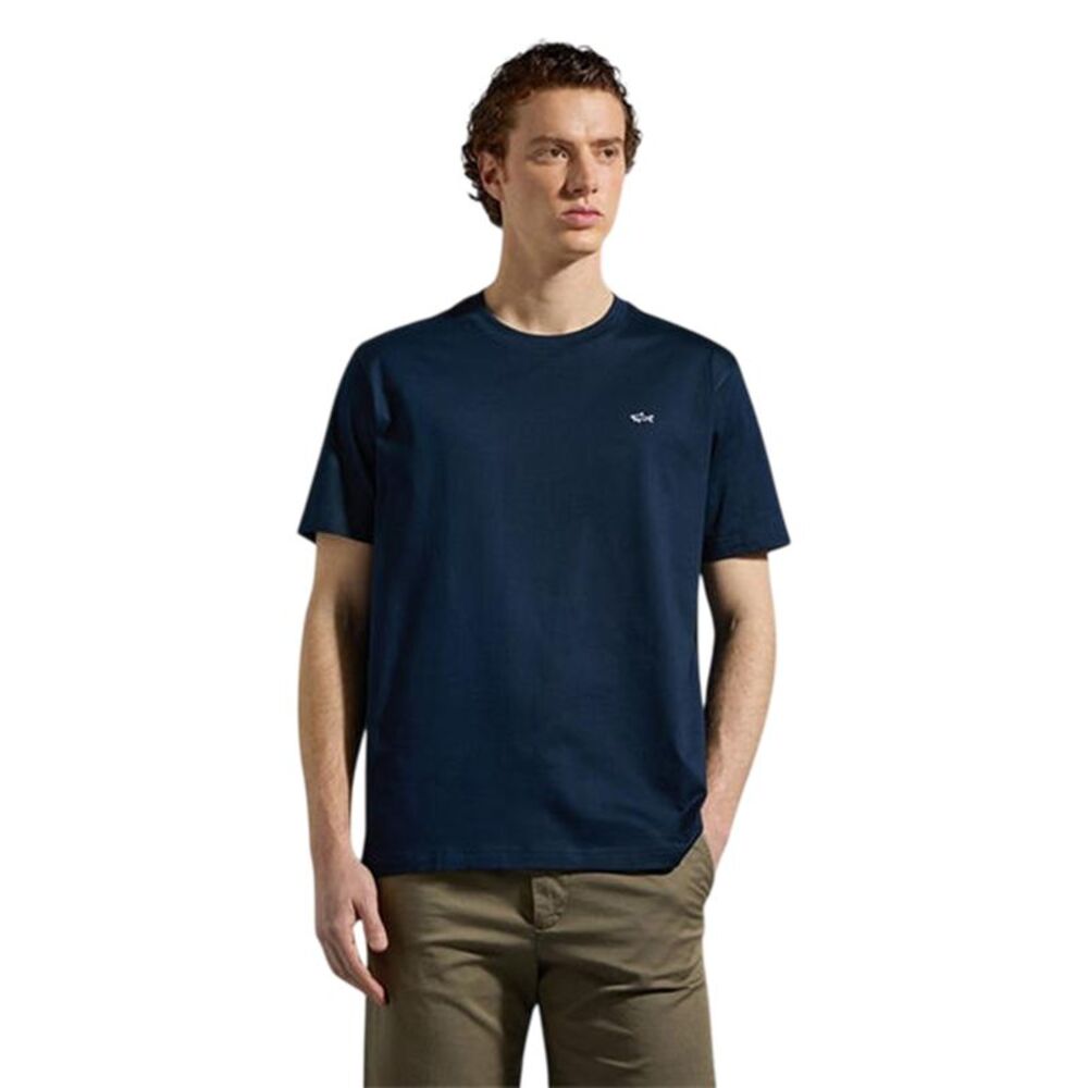 Paul & Shark Mens Button Cotton Crew Neck Regular T-Shirt / Navy